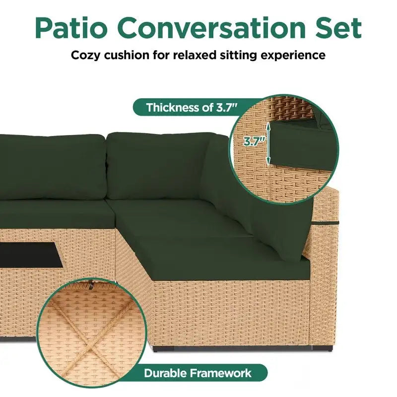 Ensemble de conversation d'extérieur 7 pièces en osier avec coussins UPHA