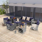 Ensemble de canapé d'extérieur modulable LIVOOSUN 8 pièces avec fauteuils à bascule pivotants et repose-pieds en osier gris