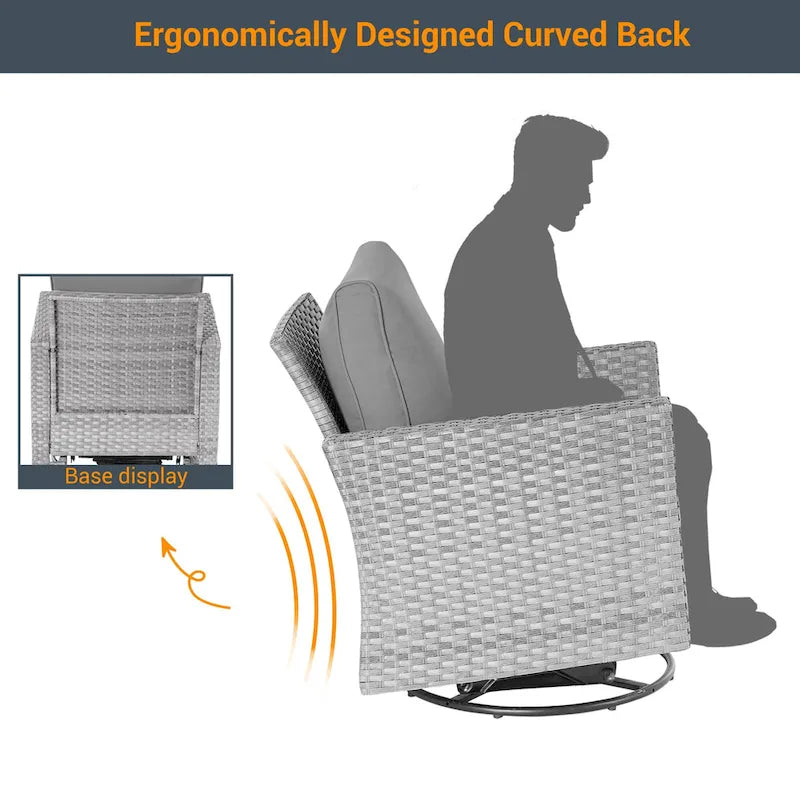 Ensemble de canapé d'extérieur modulable LIVOOSUN 8 pièces avec fauteuils à bascule pivotants et repose-pieds en osier gris