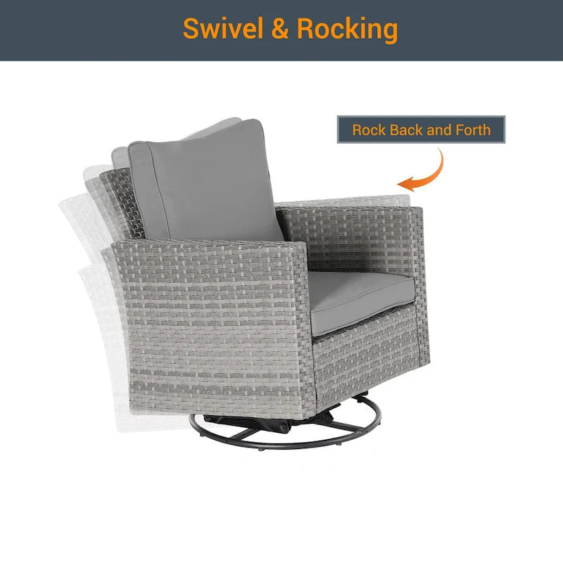 Ensemble de canapé d'extérieur modulable LIVOOSUN 8 pièces avec fauteuils à bascule pivotants et repose-pieds en osier gris