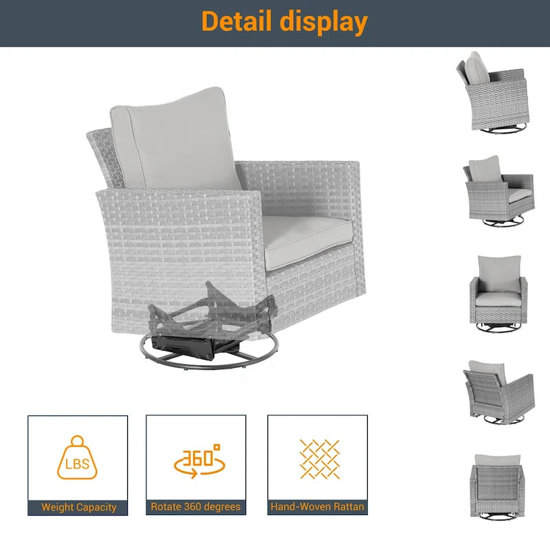Ensemble de canapé d'extérieur modulable LIVOOSUN 8 pièces avec fauteuils à bascule pivotants et repose-pieds en osier gris