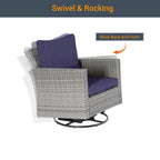 Ensemble de canapé d'extérieur modulable LIVOOSUN 8 pièces avec fauteuils à bascule pivotants et repose-pieds en osier gris