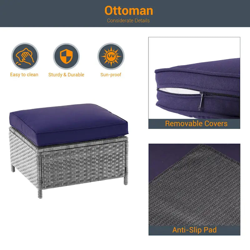 Ensemble de canapé d'extérieur modulable LIVOOSUN 8 pièces avec fauteuils à bascule pivotants et repose-pieds en osier gris