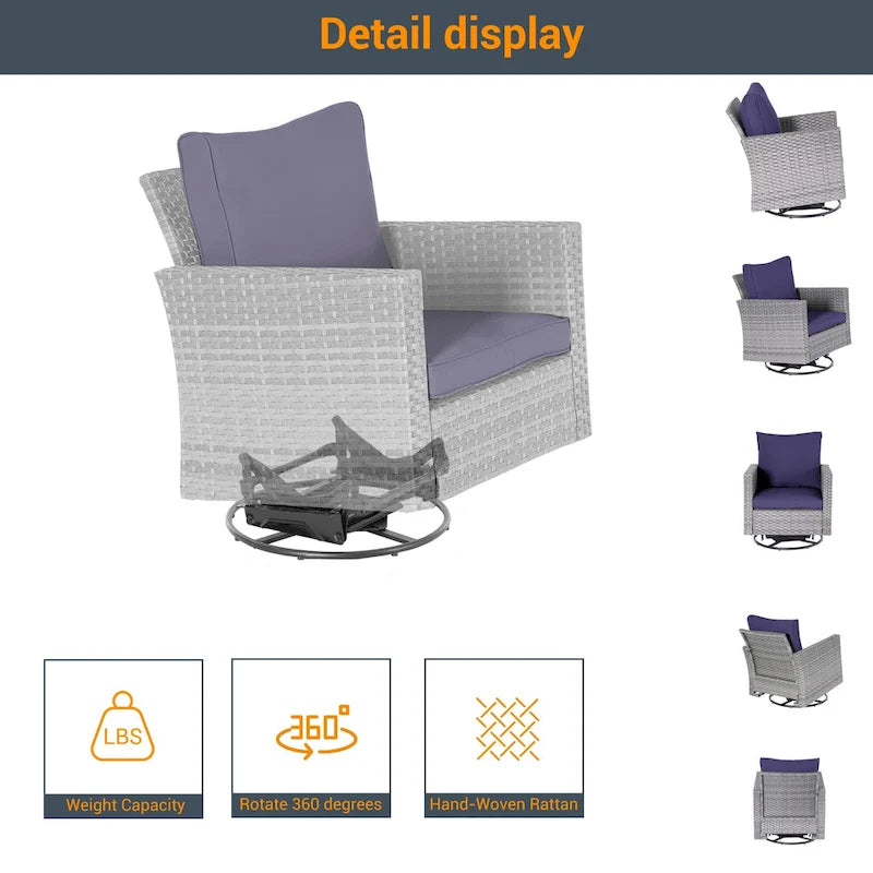 Ensemble de canapé d'extérieur modulable LIVOOSUN 8 pièces avec fauteuils à bascule pivotants et repose-pieds en osier gris