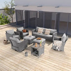 Ensemble de canapé d'extérieur modulable LIVOOSUN 8 pièces avec fauteuils à bascule pivotants et repose-pieds en osier gris