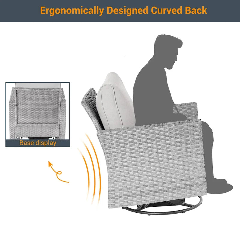 Ensemble de canapé d'extérieur modulable LIVOOSUN 8 pièces avec fauteuils à bascule pivotants et repose-pieds en osier gris