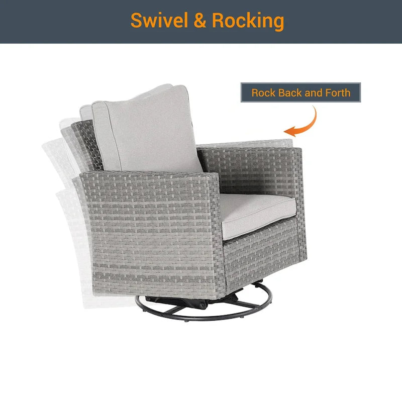 Ensemble de canapé d'extérieur modulable LIVOOSUN 8 pièces avec fauteuils à bascule pivotants et repose-pieds en osier gris