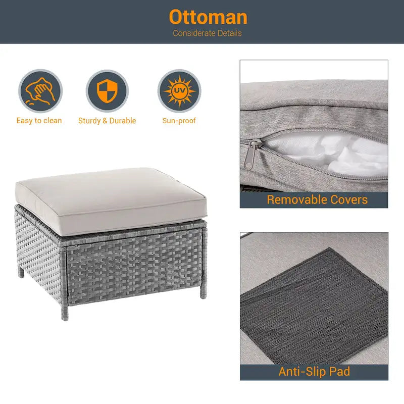 Ensemble de canapé d'extérieur modulable LIVOOSUN 8 pièces avec fauteuils à bascule pivotants et repose-pieds en osier gris