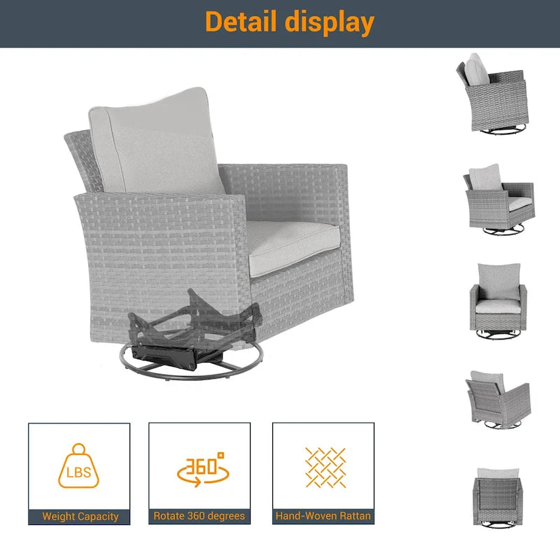 Ensemble de canapé d'extérieur modulable LIVOOSUN 8 pièces avec fauteuils à bascule pivotants et repose-pieds en osier gris