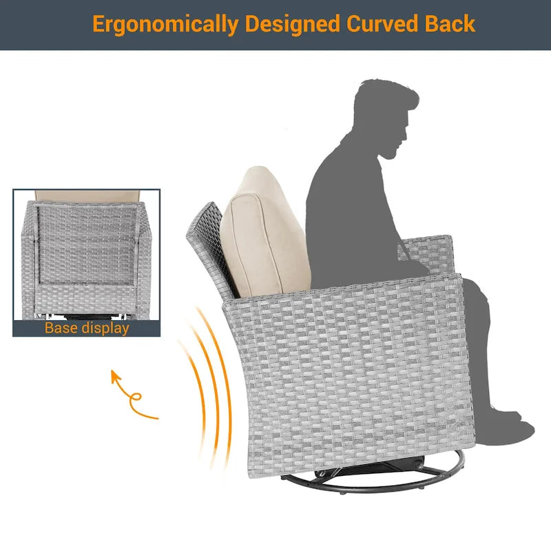 Ensemble de canapé d'extérieur modulable LIVOOSUN 8 pièces avec fauteuils à bascule pivotants et repose-pieds en osier gris