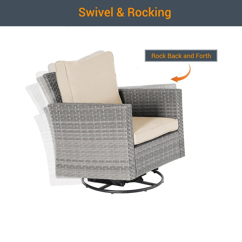 Ensemble de canapé d'extérieur modulable LIVOOSUN 8 pièces avec fauteuils à bascule pivotants et repose-pieds en osier gris
