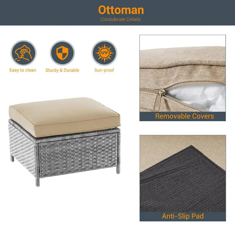 Ensemble de canapé d'extérieur modulable LIVOOSUN 8 pièces avec fauteuils à bascule pivotants et repose-pieds en osier gris