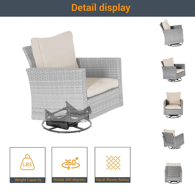 Ensemble de canapé d'extérieur modulable LIVOOSUN 8 pièces avec fauteuils à bascule pivotants et repose-pieds en osier gris