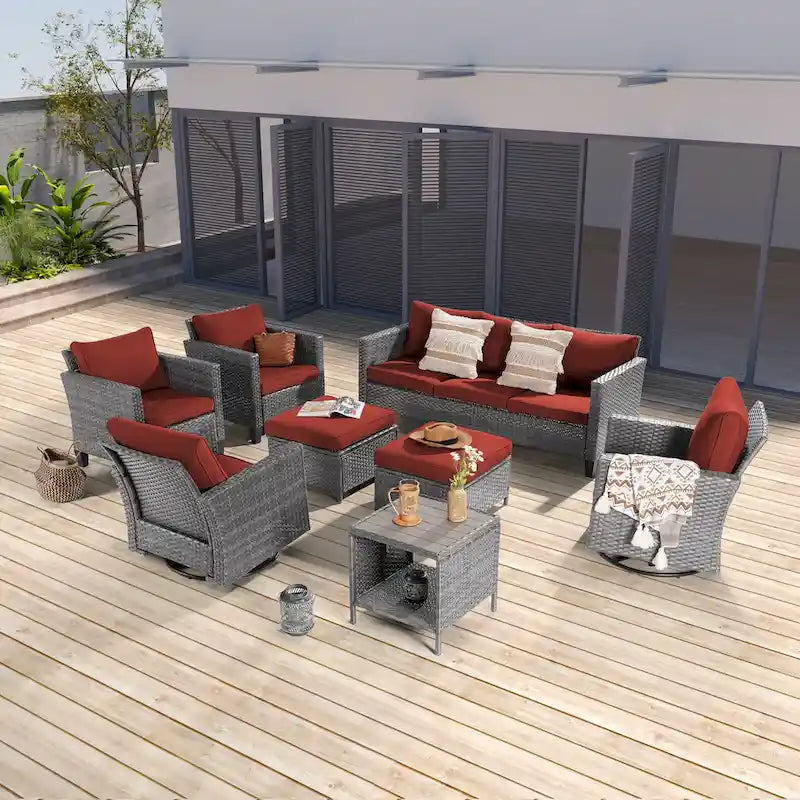 Ensemble de canapé d'extérieur modulable LIVOOSUN 8 pièces avec fauteuils à bascule pivotants et repose-pieds en osier gris