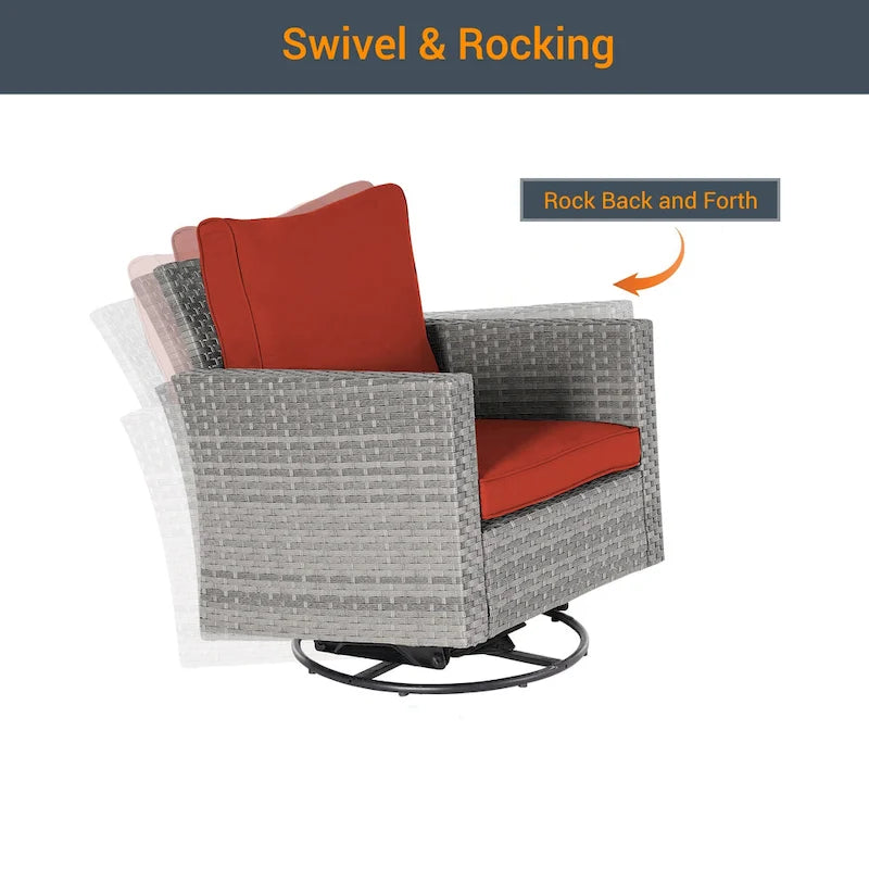Ensemble de canapé d'extérieur modulable LIVOOSUN 8 pièces avec fauteuils à bascule pivotants et repose-pieds en osier gris