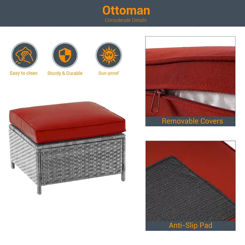 Ensemble de canapé d'extérieur modulable LIVOOSUN 8 pièces avec fauteuils à bascule pivotants et repose-pieds en osier gris