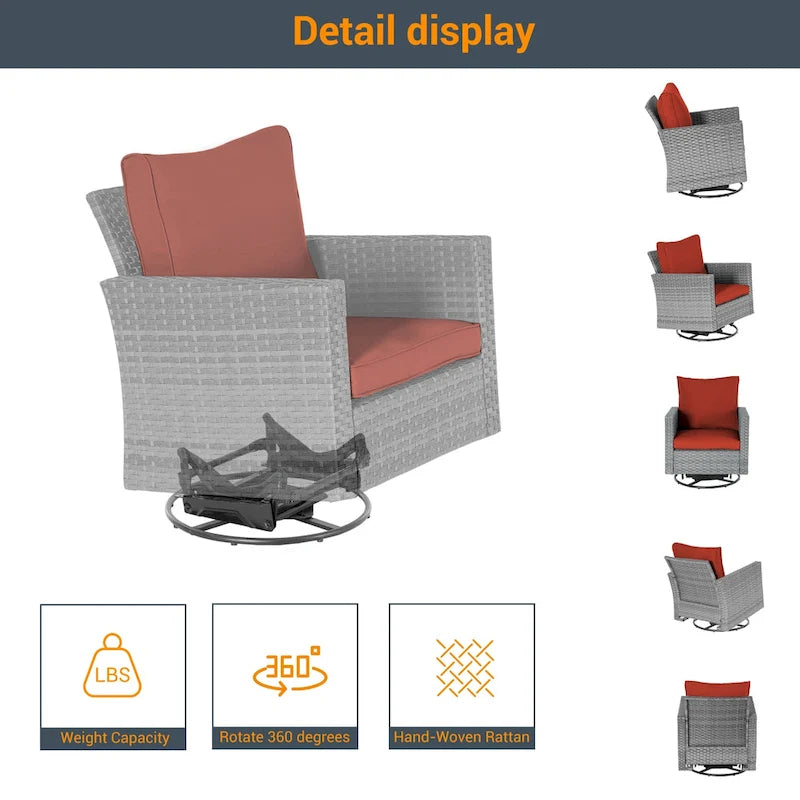 Ensemble de canapé d'extérieur modulable LIVOOSUN 8 pièces avec fauteuils à bascule pivotants et repose-pieds en osier gris