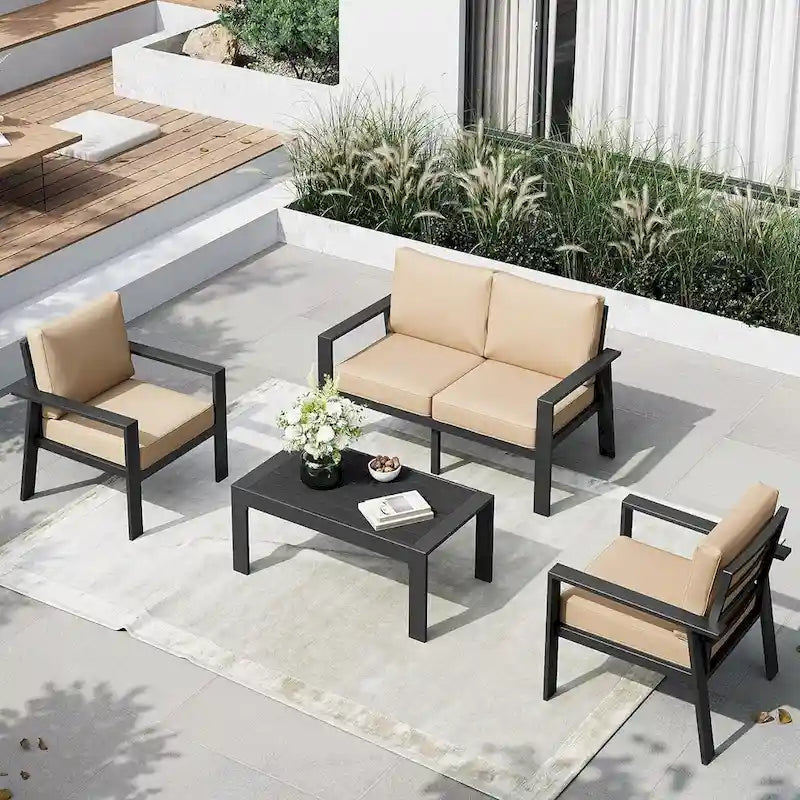4 Pieces Patio Furniture Set Outdoor Aluminum Furniture Set