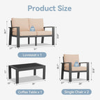 Ensemble de mobilier de patio 4 pièces Ensemble de mobilier d'extérieur en aluminium