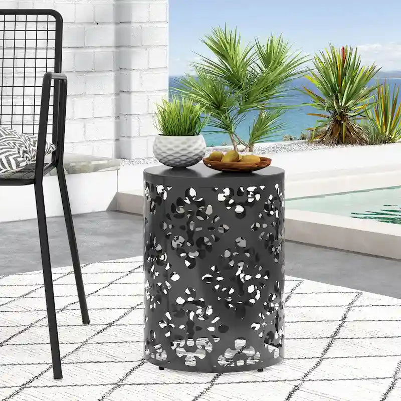 Metal end Table Outdoor Side Table for Patio,Concrete Side Table Tree Stump Side Table,Garden Stool Side Table