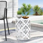 Table d'appoint en métal pour l'extérieur, table d'appoint en béton, table d'appoint souche d'arbre, tabouret de jardin.