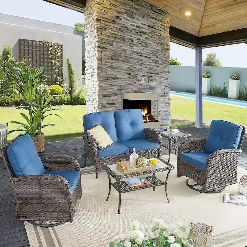 Pocassy Outdoor Sofa Swivel Glider Chair with Table