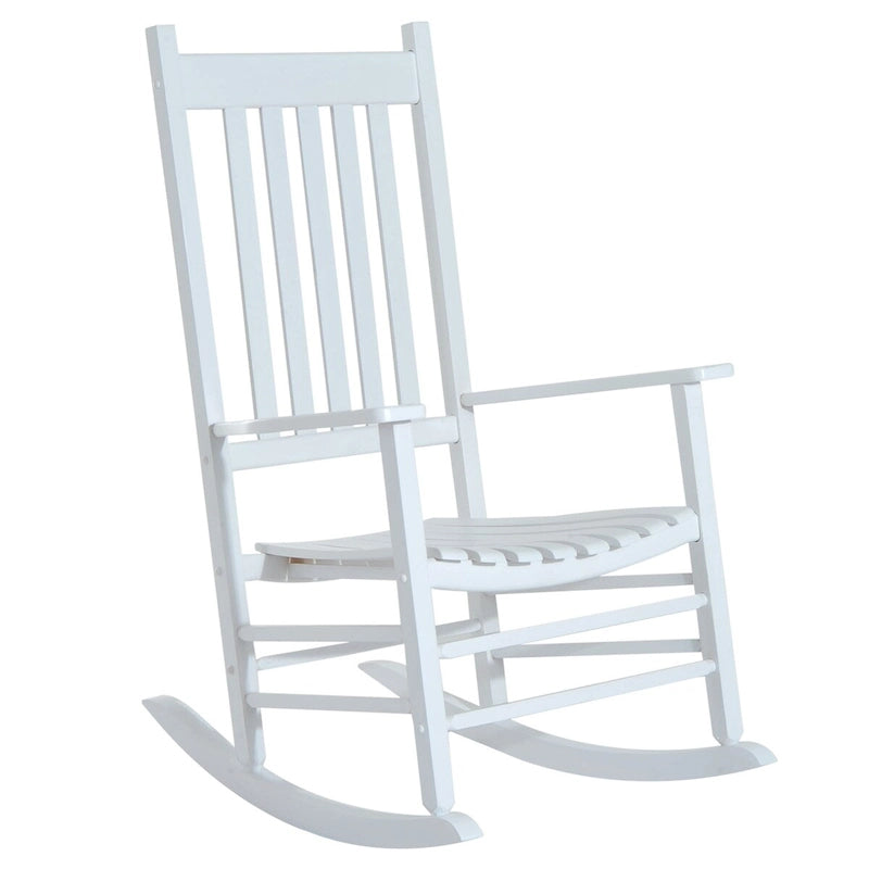 Fauteuil à bascule d'extérieur, fauteuil à bascule de patio en bois avec accoudoirs lisses, dossier haut