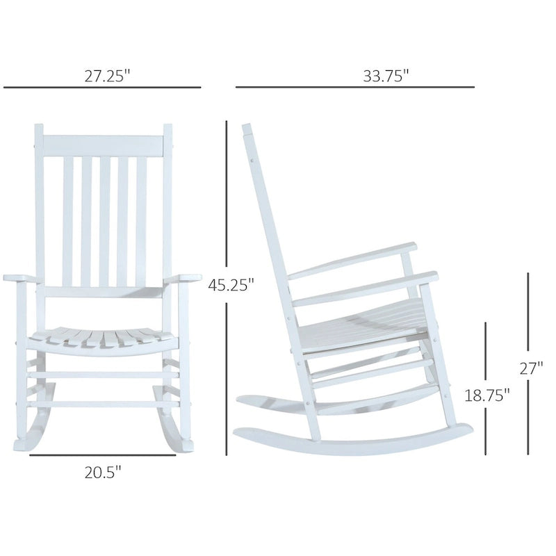 Fauteuil à bascule d'extérieur, fauteuil à bascule de patio en bois avec accoudoirs lisses, dossier haut