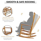 Fauteuil à bascule d'extérieur, fauteuil à bascule de patio en bois avec accoudoirs lisses, dossier haut