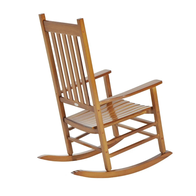 Fauteuil à bascule d'extérieur, fauteuil à bascule de patio en bois avec accoudoirs lisses, dossier haut