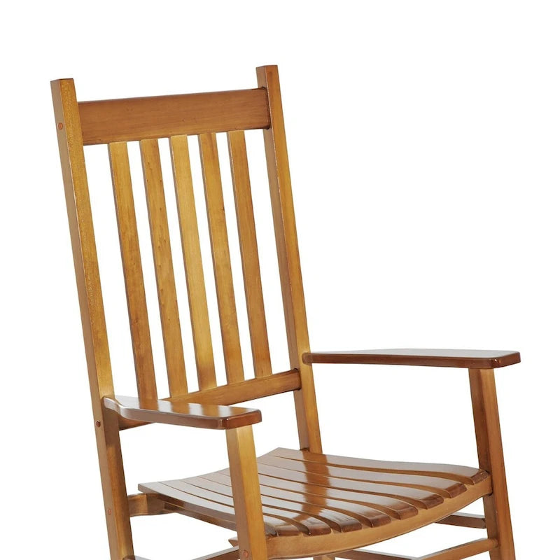 Fauteuil à bascule d'extérieur, fauteuil à bascule de patio en bois avec accoudoirs lisses, dossier haut