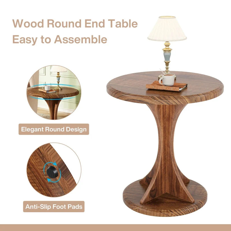 Petite table d'appoint, table d'appoint ronde en bois pour salon ou chambre à coucher