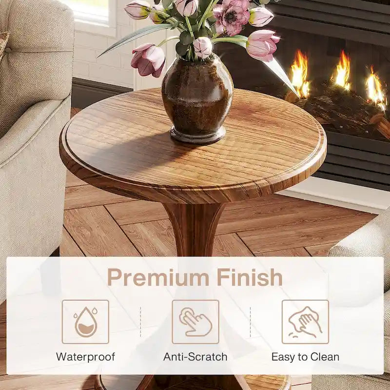 Petite table d'appoint, table d'appoint ronde en bois pour salon ou chambre à coucher