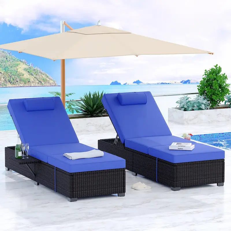 Patio Lounge Chairs,Outdoor PE Wicker Chaise Lounge Set of 2