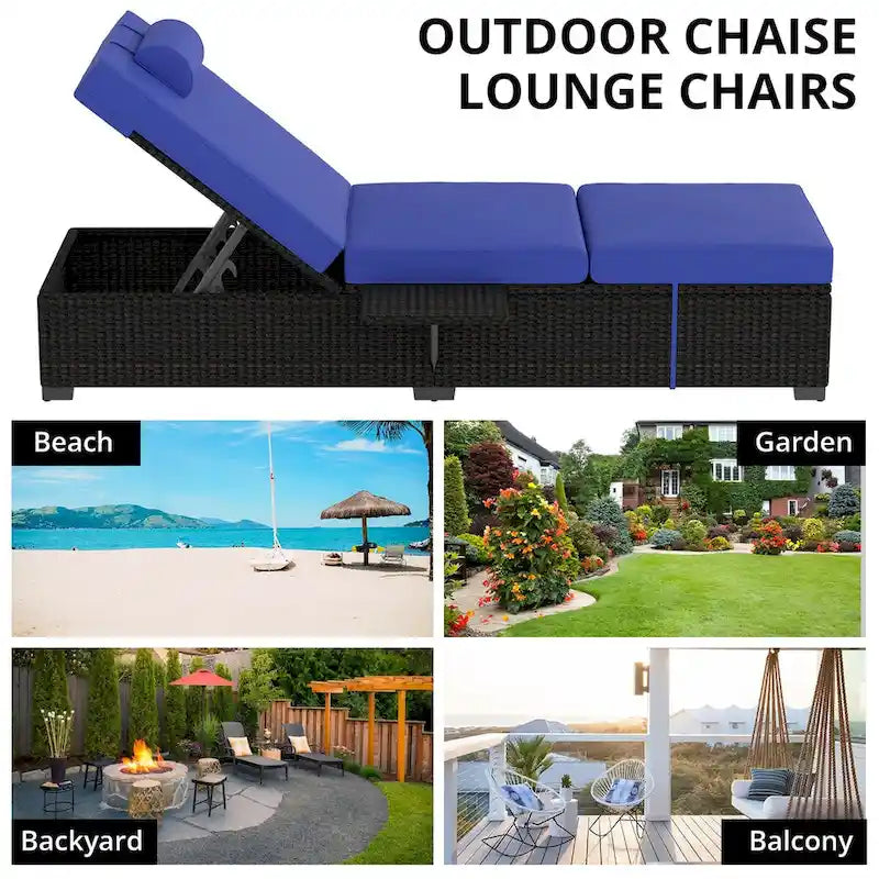 Chaises longues de patio, ensemble de 2 chaises longues d'extérieur en rotin PE