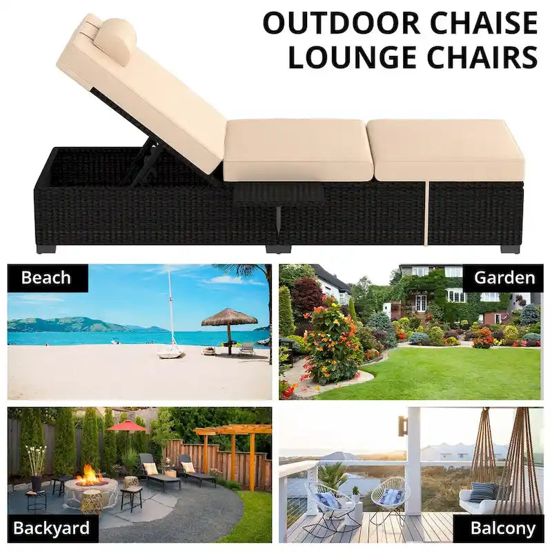 Chaises longues de patio, ensemble de 2 chaises longues d'extérieur en rotin PE