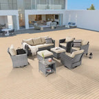 BONOSUKI 8Pcs Patio Conversation Swivel Rocking Sofa Set Grey Rattan