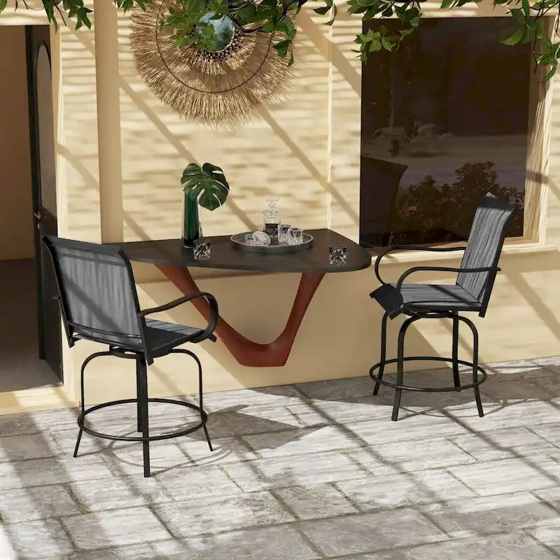 Tabourets de bar pivotants à 360° pour l'extérieur avec accoudoirs, tissu maillé (lot de 2)