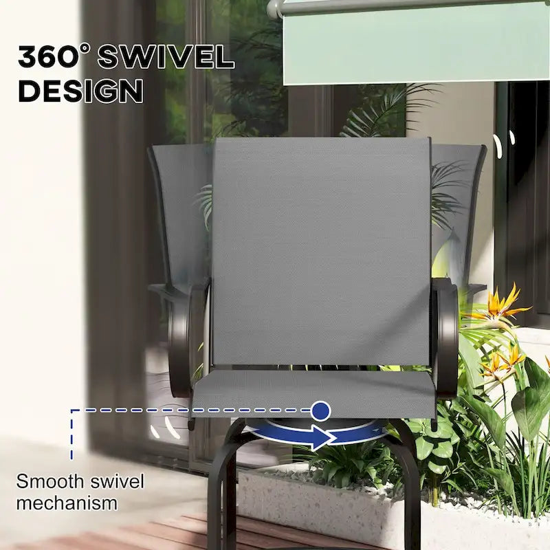 Tabourets de bar pivotants à 360° pour l'extérieur avec accoudoirs, tissu maillé (lot de 2)