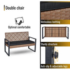 Ensemble de conversation d'extérieur 4 pièces en osier avec plateau de table en bois d'acacia et coussins