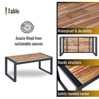 Ensemble de conversation d'extérieur 4 pièces en osier avec plateau de table en bois d'acacia et coussins