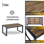 Ensemble de conversation d'extérieur 4 pièces en osier avec plateau de table en bois d'acacia et coussins