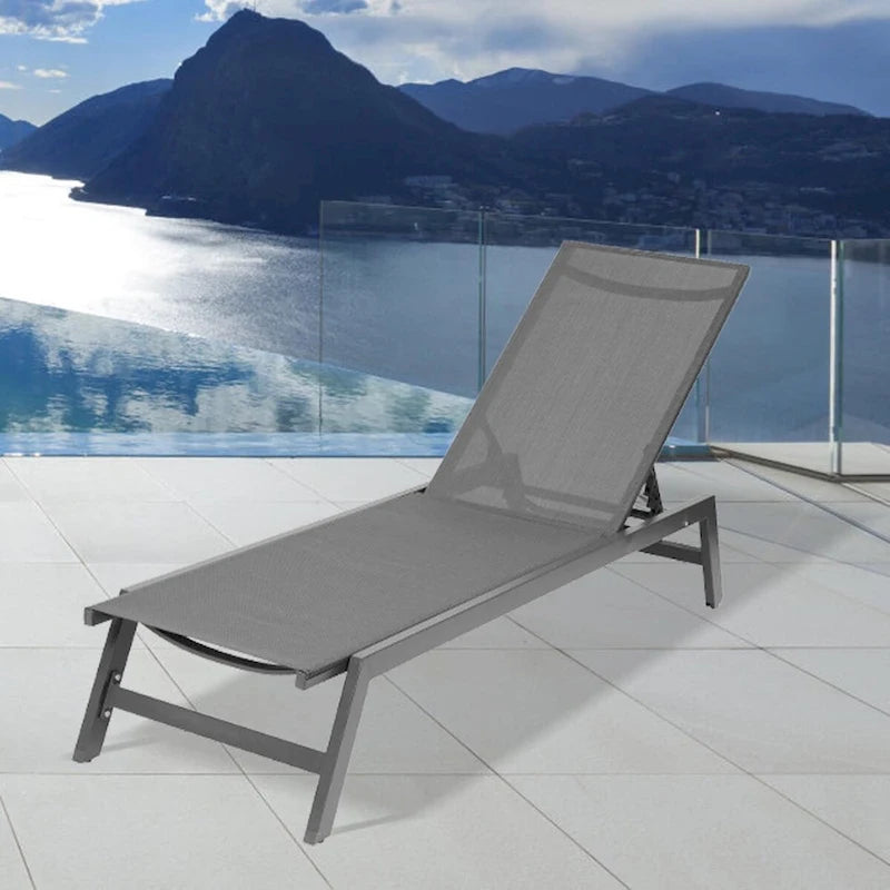 Chaise longue d'extérieur avec dossier inclinable en aluminium réglable