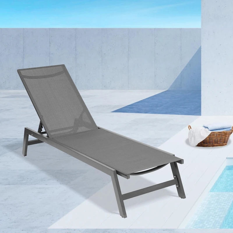 Chaise longue d'extérieur avec dossier inclinable en aluminium réglable
