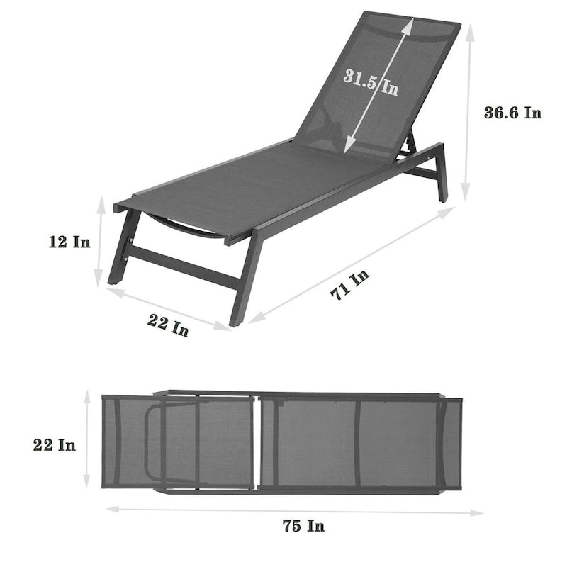 Chaise longue d'extérieur avec dossier inclinable en aluminium réglable