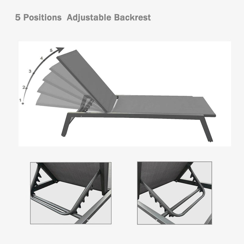 Chaise longue d'extérieur avec dossier inclinable en aluminium réglable