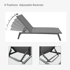 Chaise longue d'extérieur avec dossier inclinable en aluminium réglable