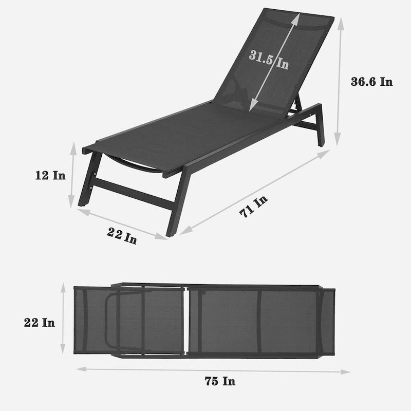 Chaise longue d'extérieur avec dossier inclinable en aluminium réglable