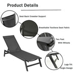 Chaise longue d'extérieur avec dossier inclinable en aluminium réglable