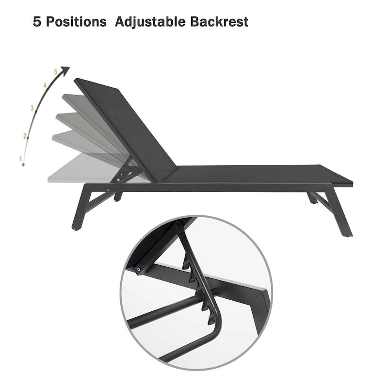 Chaise longue d'extérieur avec dossier inclinable en aluminium réglable